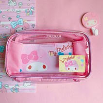 산리오 PVC 투명 쿠로미 마이멜로디 헬로키티 시나모롤 폼폼푸린 필통 문구함 방수 큐티 대용량 수납 다용도 배드바츠마루 캐릭터 귀여운 생일선물 학용품 신학기 우정, A.마이멜로디 PVC 필통
