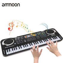 ammoon USB 디지털 피아노 61건반 전자 오르간 키보드 악기 + 마이크, 블랙