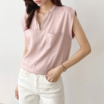 린넨 민소매블라우스 헨리넥