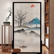 반투명 유리 시트지 창호 필름 무접착 정전식 필름 자연 수묵산수화 그림, R