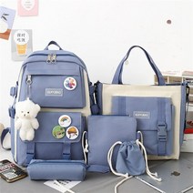 새학기 어린이 학교 책 가방 대학을위한 캔버스 귀여운 배낭 지갑 학생 캐주얼 대용량 백팩 세트