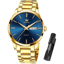 OLEVS Mens Gold Watches Waterproof Stainless Steel Lightweight Watch with Date Classic Luxury Dress Watch for Men Gold White Blue Green Dial