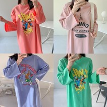 점프 봄 긴팔 롱원피스 데일리 면원피스 빅사이즈 롱티셔츠 맨투맨 간절기 홈웨어 캐릭터 프린트 레터링 루즈핏 네온 실내 디즈니 임산부 등하원룩 큰옷