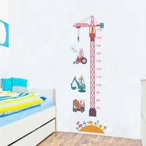 키측정기 신장계 키재는기계 만화 타워 크레인 엔지니어링 자동차 성장 차트 벽 스티커 아이 방 장식 diy 높이 측정 벽 데칼 pvc 벽화, Multicolor