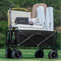 래빗마미 광폭 타이어이 풋 브레이크 접이식 캠핑 트레일러 웨건 수레 카트 캐리어 캠핑용 대형블랙