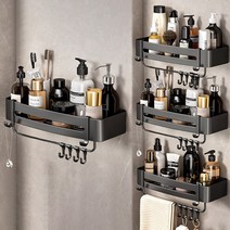 쓰리오브어스 무타공 알루미늄 욕실 일자선반 O형, 블랙 행거형, 4개