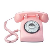 TelPal 레트로 싱글 라인 유선 데스크 전화 클래식 빈티지 회전 다이얼 핸즈프리 전화기(블랙), Pink