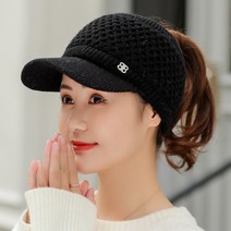 반야스토리 겨울 따뜻한 포니테일 니트 썬캡 골프 모자