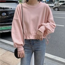 크롭 후리스 어 탑 캐주얼 드로스트링 긴 넥 후드 여성 솔리드 얇은 스웨트 셔츠 여성