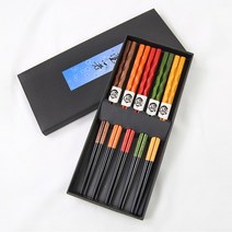 알록달록 고급 천연목 나무젓가락 5p 세트 옻칠 우드 젓가락, 없음