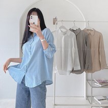 8879 여성 봄 여름 롱 셔츠 오버핏 긴팔 무지 남방