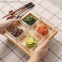유리 사각 그리드 홈카페 나눔접시 우드 트레이, 정사각4, 1개