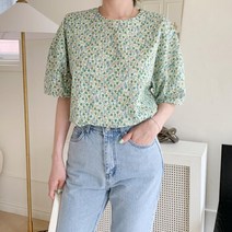 셀러허브(잡화) 여자 캐주얼 라운드넥 반팔 블라우스