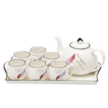 차노야 깃털문양 백색도자기 티포트세트, 1세트, 티포트 1000ml + 찻잔 190ml x 6p + 쟁반, 1세트 티포트 1000ml + 찻잔 190ml x 6p + 쟁반