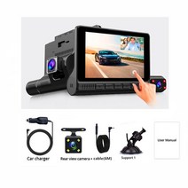 룸미러블랙박스 후방 카메라 자동차 3 대시 캠 FHD 1080P 4인치 터치 스크린 DVR 비디오 레코더 나이트, 02 DVR with rear camera_02 32G