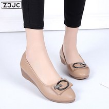 Z3JC 여성 미끄럼방지 쿠션창 미들힐 통굽 웨지힐 단화