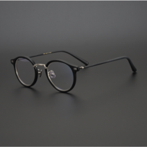 큰얼굴에도 잘 어울리는 레트로 스타일 디자인의 초경량 플레이트 라운드 뿔테