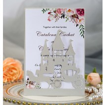 25Pcs 캐리지 성 결혼식 초대장 진주 종이 레이저 컷 인사말 카드 베이비 샤워 감사, [09] 25Pcs Grey