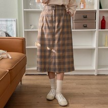 로로텐 앞트임 체크 롱 스커트 밴딩 H라인 빅사이즈