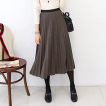 데일리앤 칸느 모직 플리츠 밴딩 롱스커트