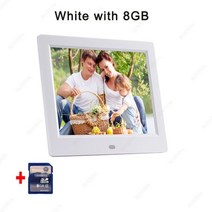 디지털액자 전자 프레임 액자 모니터10 인치 HD 디지털 사진 프레임 1024x600 울트라 얇은 LED 전자 앨범 L, 04 White with 8GB_01 EU 플러그