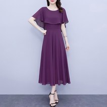 상견례옷차림 퍼플 쉬폰 롱 출근룩 빅사이즈 프릴 플리츠 넉넉한 결혼식 부모님 엄마