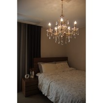 LED 가성비 샹들리에 식탁등 인테리어 상가 매장 헤라 5등 골드, E14 베이스 에디슨 촛대구(진한 노란불빛)