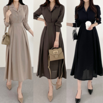 원피스 여성 가을 원피스 롱 빅사이즈 셔츠 오피스 하객룩 결혼식 블랙 하객룩