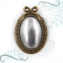 토이앤스티치/리본별달/타원/브로치/신주/프랑스자수/반제품/당일발송, CF118-리본별달타원브로치-신주