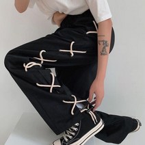 레이스 업 오버 사이즈 와이드 팬츠 남성 사이드 스플릿 Streetwear 패션 스케이트 보드 바지 발목 길이 Techwear Clothes