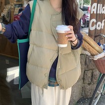 네모엔룩 여성용 단추웨이브 밑단 스트링 패딩 조끼 베스트 NL