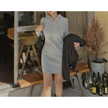 [리리앤코] 히얼린 기모 반집업 후드 미니 원피스