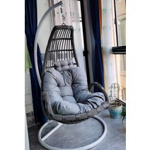스윙체어 편안한의자 안락의자 등나무 바구니 스윙 흔들 싱글 및 더블 야외 홈 레저, 회색 달 난간 곡선 기둥 흰색