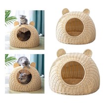 강아지 고양이 라탄하우스 바구니집위커 고양이 침대 실내 현대 은신처 오두막 등나무 집 돔 바구니에 애완, 01 S