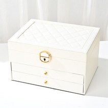 보석함 반지 목걸이 보석 악세서리 보관함 잠금 고급 귀 주최자와 새로운 마름모 패턴 3 레이어 서랍 상자, 하얀색