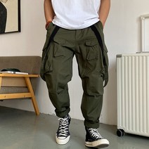 힙합 스트릿 발목 시보리 남자 일본 카고 바지 포켓 와이드 팬츠