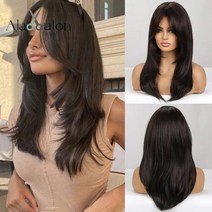 업스타일 가발 땋기붙임머리 여자 항암 덧가발 연습용 통가발 똥머리 포니테일 암환자 인모 올림머리 앨런 이튼 다크 블랙 브라운 앞 레이어드 합성 for black women, lc259-22