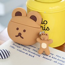로마네 도낫도낫 베어 에어팟 2세대/1세대 공용 실리콘 케이스 키링 에어팟 2 1 무선 유선 [에어팟 철가루방지스티커 사은품], 초코, 에어팟2/1 공용