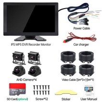 4 채널 분할 IPS 터치 스크린 자동차 MP5 DVR 레코더 모니터 AHD 1080P 대시캠 카메라 트럭 트레일러 버스 픽업용 10 인치, with 4 camera_CHINA | 64GB SD