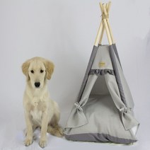 댕댕이펫 잔줄 글램핑 텐트 하우스 그레이 핑크