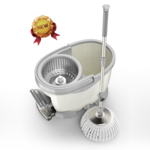 [리뷰이벤트] 신형 스테인레스 통돌이 걸레 세트 통돌이 걸레통 + 극세사 걸레, 화이트