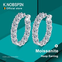 KNOBSPIN 여성용 모이사나이트 귀걸이 925 스털링 실버 도금 화이트 골드 후프 웨딩 파티 쥬얼리 2.6ct D