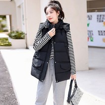 조끼 여중 롱 가을 겨울 패딩 면 나시 두꺼운 기모 빅사이즈 루즈핏 후드 아우터 베스트