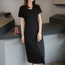 반팔원피스 무지 솔리드 컬러 롱핏 검정 회색 2컬러 _ 239578EA