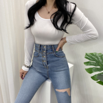 디얼제이 모찌 유넥 슬림 긴팔 티셔츠