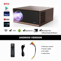 XIDU-프로젝터 4K 안드로이드 9.0 네이티브 풀 HD 1080P 12000 루멘 블루투스 5.0 4D 키스톤 5G 와이파이 일광 야외 홈 시어터, Coffee_AU 플러그