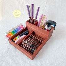 컬러 가위거치대 원목+가죽 가위정리대, 1Ea, 다크브라운