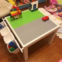 레고 테이블 원목 키즈 책상 블록 다용도 이케아 작은 사각 실키 러고 입자 맞춤, 09 알갱이 블록 테이블+4 코너