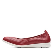 Clarks 여성용 Airabell 미드 발레 플랫 블랙 가죽 12202551, 6 Wide, Red Leather, Red Leather