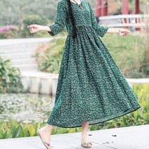 Happy Shopping 여성 에스닉 린넨 원피스 오버핏